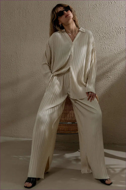 Pleated Shirt & Straight Leg co Ord Set - Effortless Confidence - Casual • Clothing • Everyday • Loungewear - Lingerie