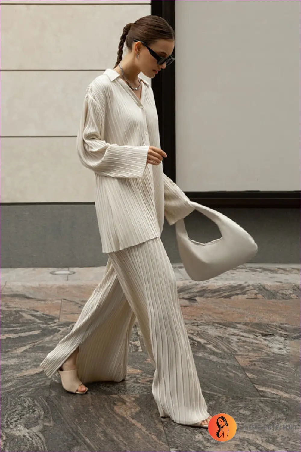 Pleated Shirt & Straight Leg co Ord Set - Effortless Confidence - Casual • Clothing • Everyday • Loungewear - Lingerie