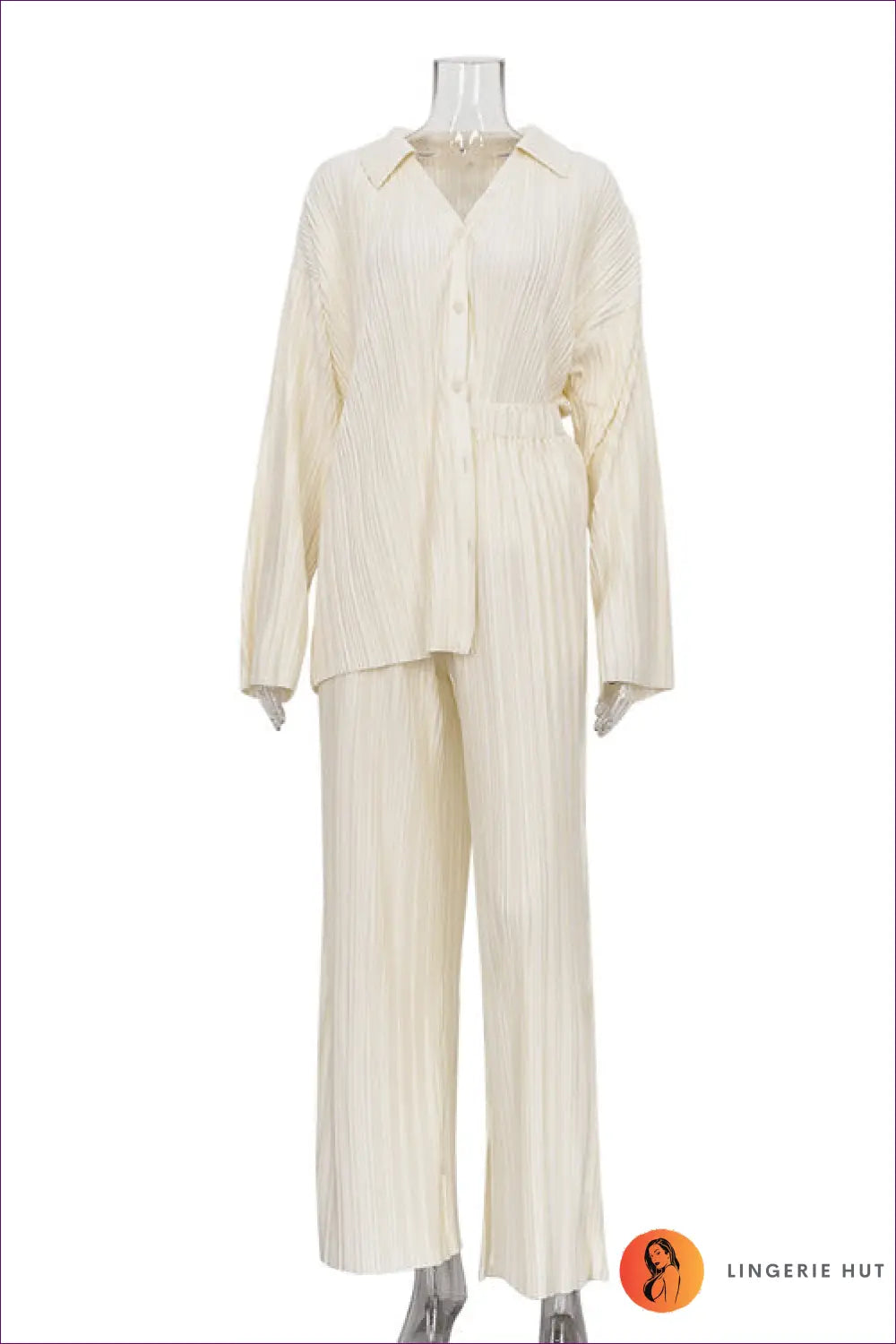Pleated Shirt & Straight Leg co Ord Set - Effortless Confidence - s / Ivory - Casual • Clothing • Everyday • Loungewear