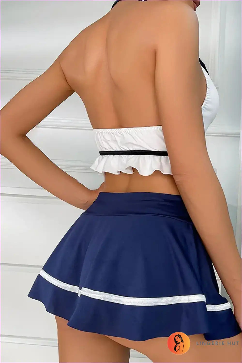 Pleated Skirt Two-piece Lingerie Set with Tie Detail for Boudoir, co Ord, Crop, just In,