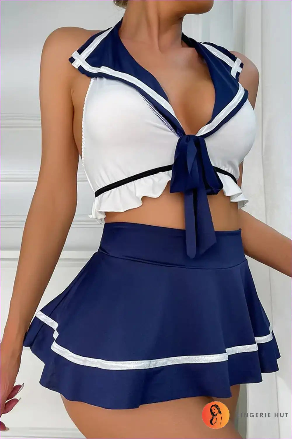 Pleated Skirt Two-piece Lingerie Set with Tie Detail for Boudoir, co Ord, Crop, just In,