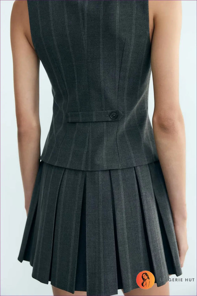 Pleated Skirt and Vest Co Ord Set - Academic Chic, Everyday Versatility