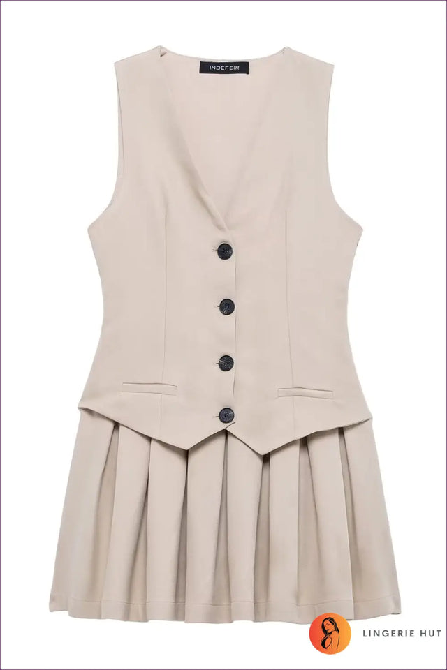 Pleated Skirt and Vest Co Ord Set - Academic Chic, Everyday Versatility