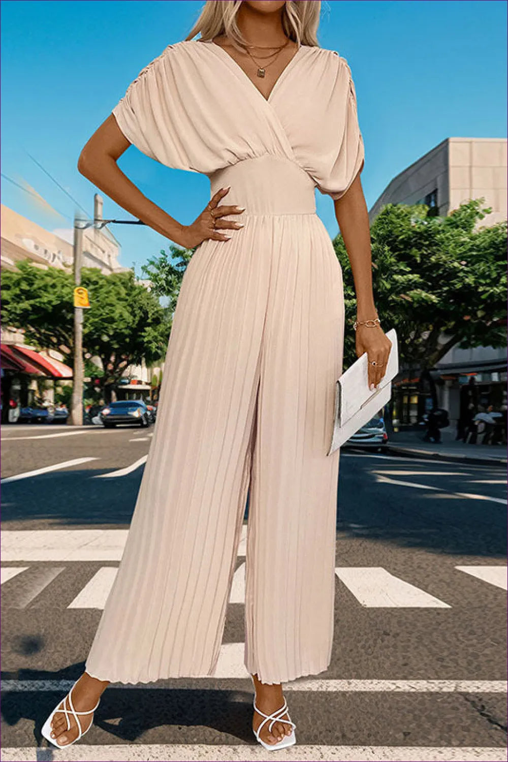 Pleated Summer Jumpsuit - Youthful And Elegant For x