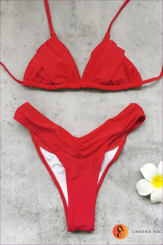 Pleated Triangle Bikini with Ruched Band - Poolside After Dark - s / Only - Swimwear - Beachwear • Brazilian