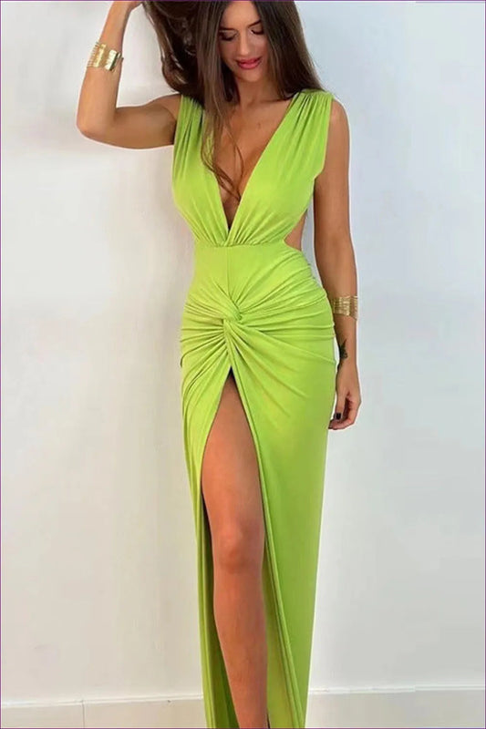 Be The Center Of Attention In Our Plunge Backless Split Maxi Dress. Perfect For Special Occasions, This Dress