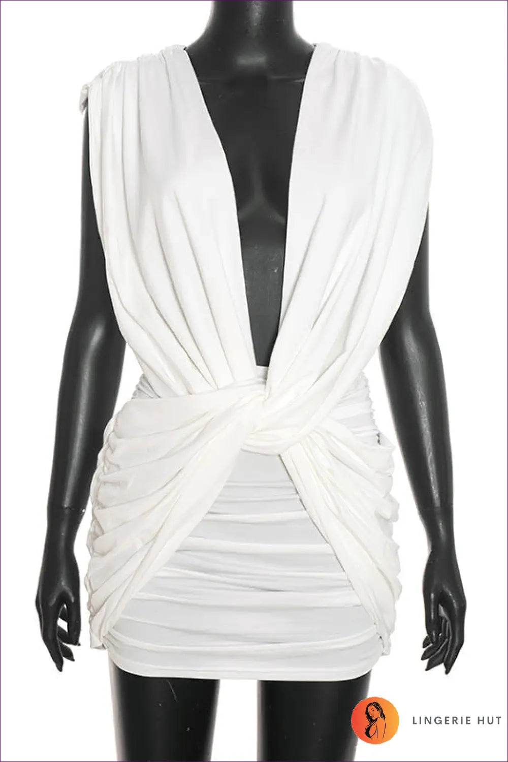 Plunge Halter Mini Dress with Twist Waist Detail - Poolside Confidence - s / White - Bodycon - Backless • Date Night