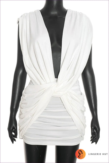 Plunge Halter Mini Dress with Twist Waist Detail - Poolside Confidence - s / White - Bodycon - Backless • Date Night