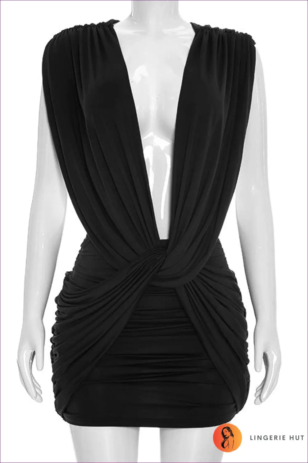 Plunge Halter Mini Dress with Twist Waist Detail - Poolside Confidence - s / Black - Bodycon - Backless • Date Night