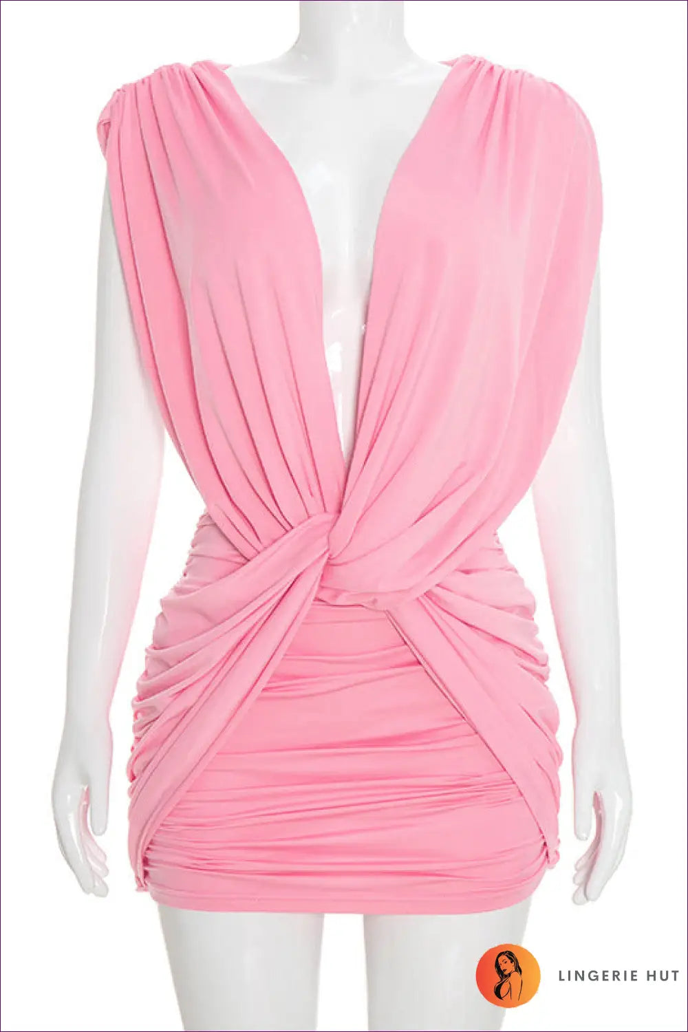 Plunge Halter Mini Dress with Twist Waist Detail - Poolside Confidence - s / Pink - Bodycon - Backless • Date Night