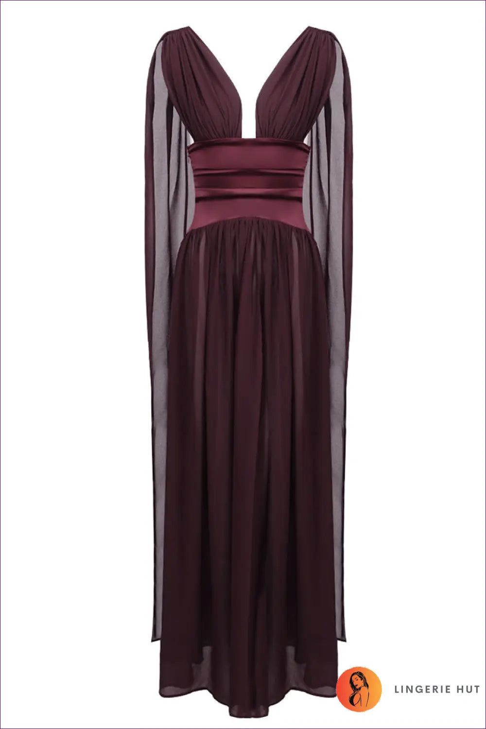 Plunge Maxi Dress with Ruched Waistband - Dinner Party Elegance - Dresses • just in • Polyester - Lingerie Hut
