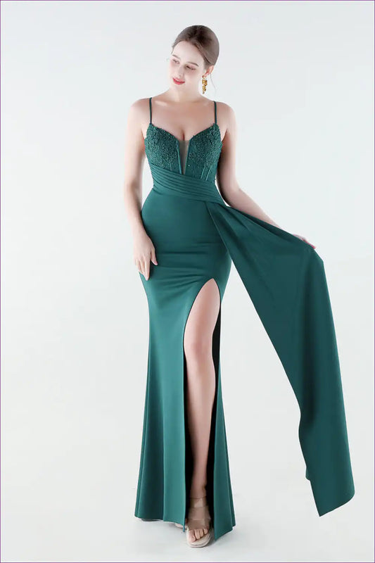 Plunge Neck Sequin Embroidered Maxi Dress with High Slit for Date Night, Dress, Evening Wear, Formal Glamour