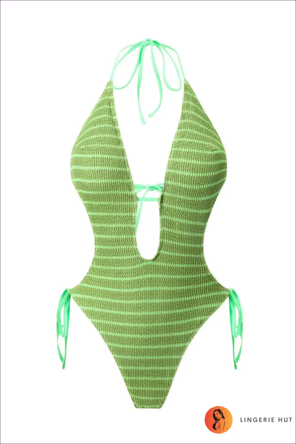 Plunge One-piece Swimsuit with Tie-side Hips - Rust Coast Glow - s / Light Green - Beachwear • Boho