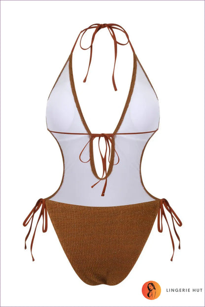 Plunge One-piece Swimsuit with Tie-side Hips - Rust Coast Glow - Beachwear • Boho • just in • Polyester • Sexy
