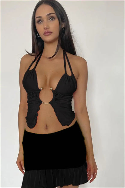 Plunge Ruched Halter Top – Bold Allure