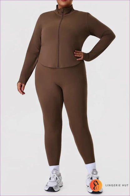 Plus Size Activewear co Ord Set - Gym-to-street Confidence - 2xl / Deep Coffee - Lingerie Hut - All Season • Casual