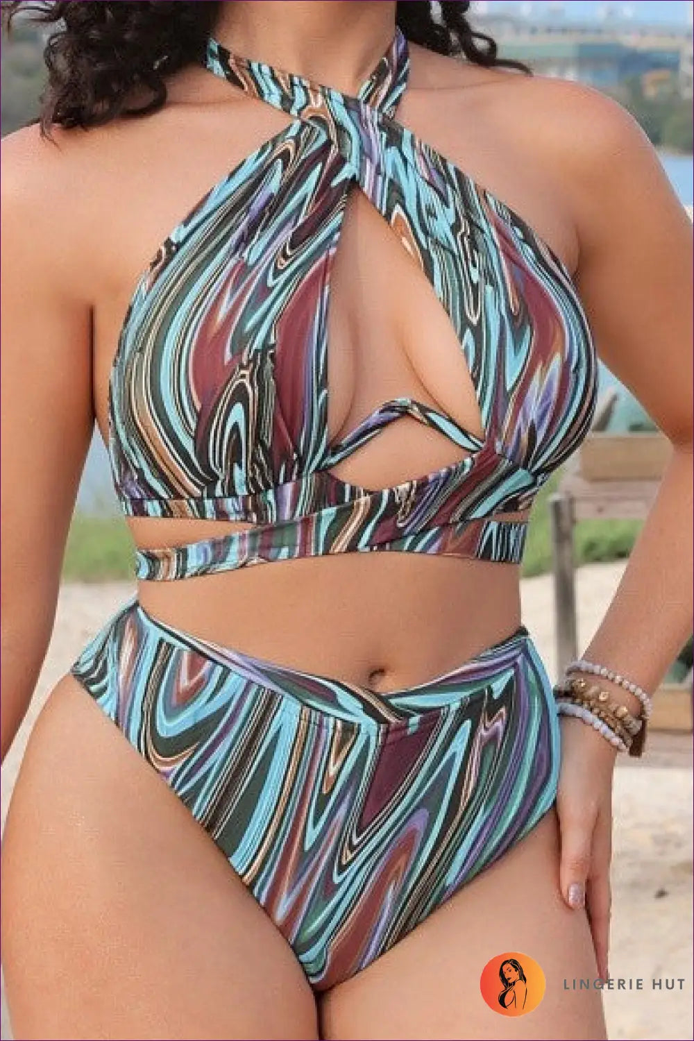 Plus Size Crossover Bikini with Keyhole Cutout - Coastal Curve - Beachwear • just in • Summer - Lingerie Hut