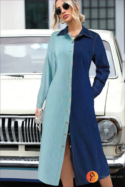 Plus Size Denim Maxi Shirt Dress - Effortless Everyday Edge - Dresses - Lingerie Hut - A-line • All Season • Casual