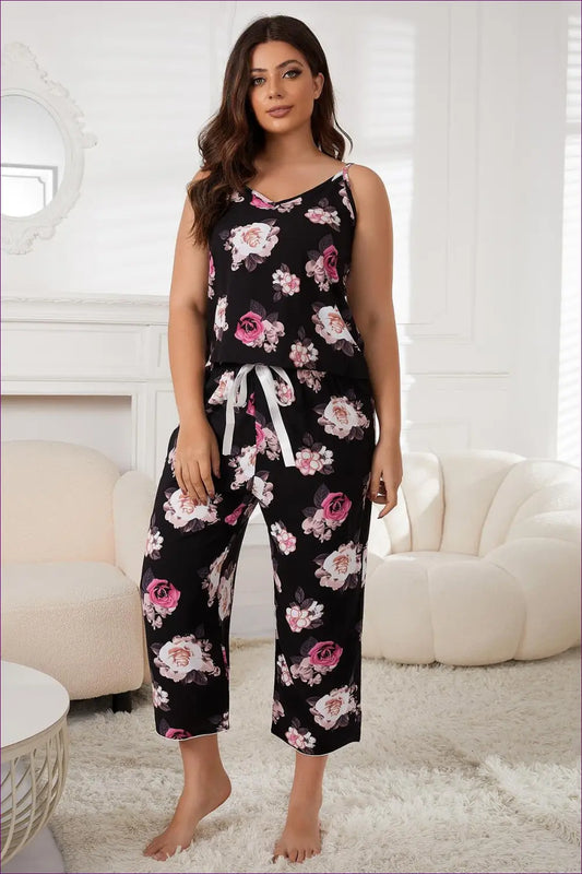 Plus Size Floral Pyjama Set - Quiet Confidence at Home - Pajamas - Lingerie Hut - Autumn • Casual • Everyday