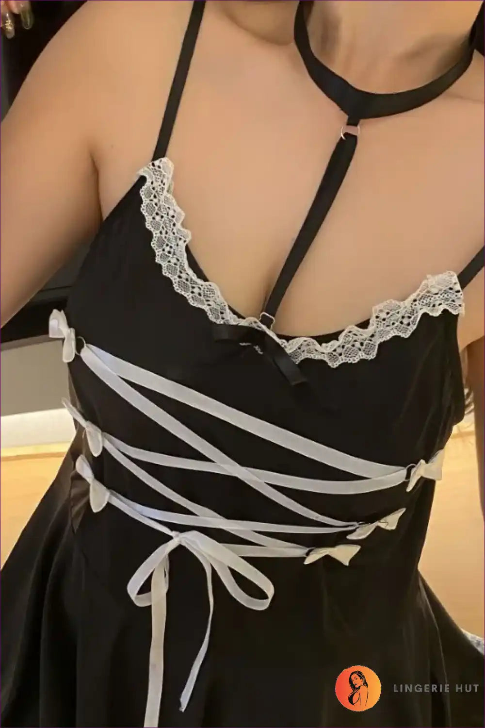 Plus Size Maid Costume with Lace-up Front - Anime Cosplay Fun for Boudoir, Choker, Clubwear, Costume, Evening