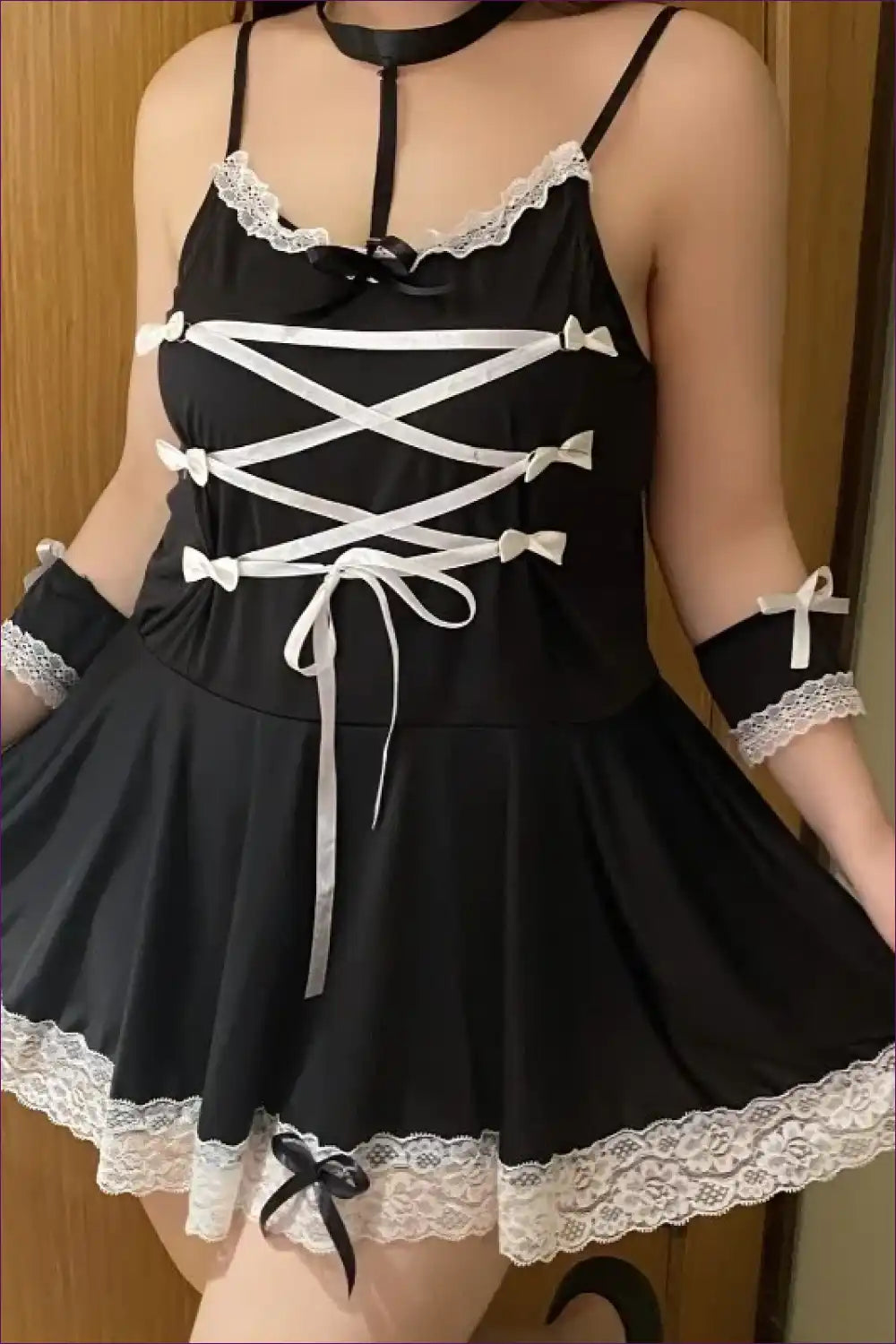 Plus Size Maid Costume with Lace-up Front - Anime Cosplay Fun for Boudoir, Choker, Clubwear, Costume, Evening