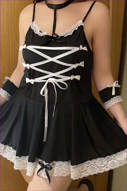 Plus Size Maid Costume with Lace-up Front - Anime Cosplay Fun for Boudoir, Choker, Clubwear, Costume, Evening