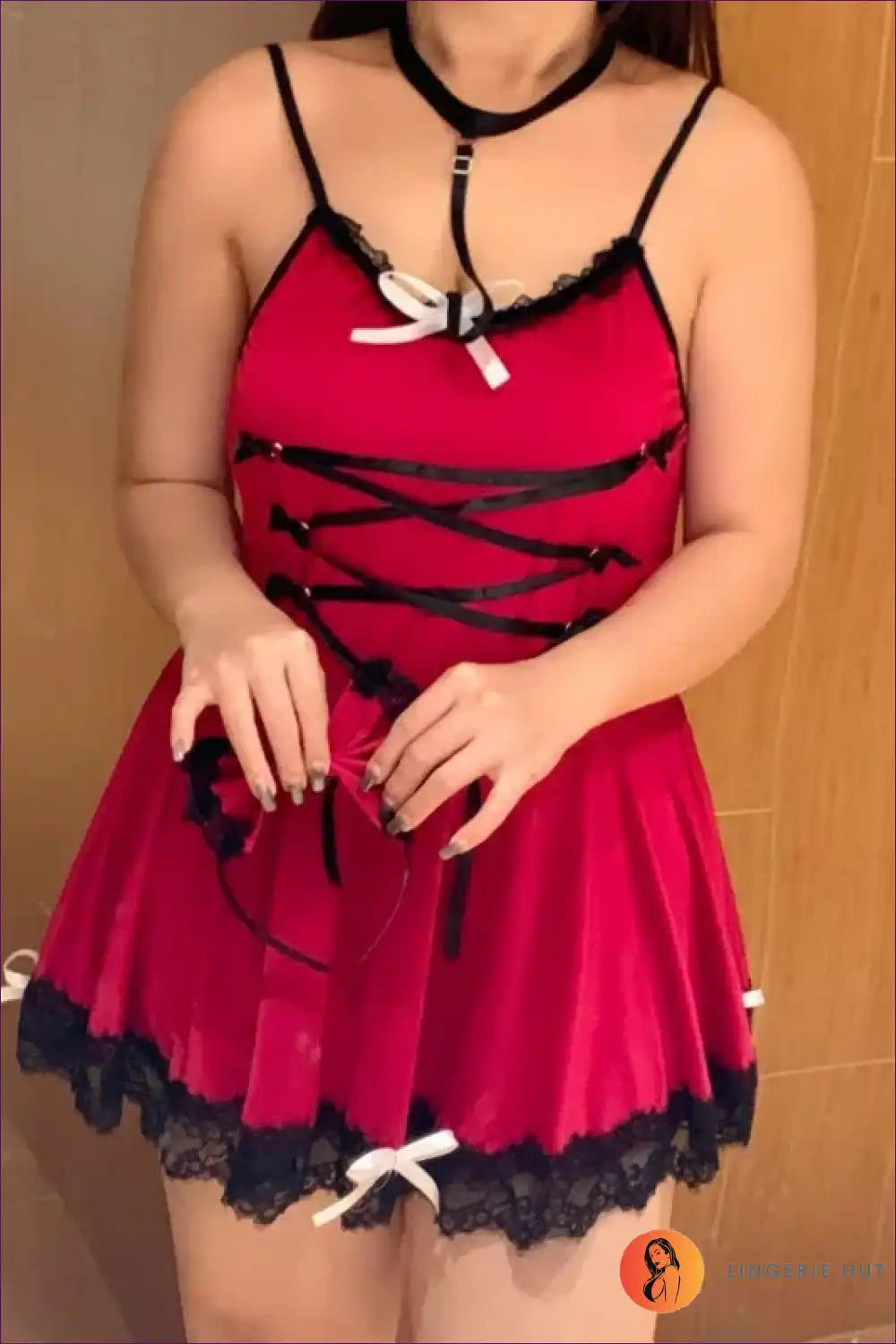 Plus Size Maid Costume with Lace-up Front - Anime Cosplay Fun for Boudoir, Choker, Clubwear, Costume, Evening