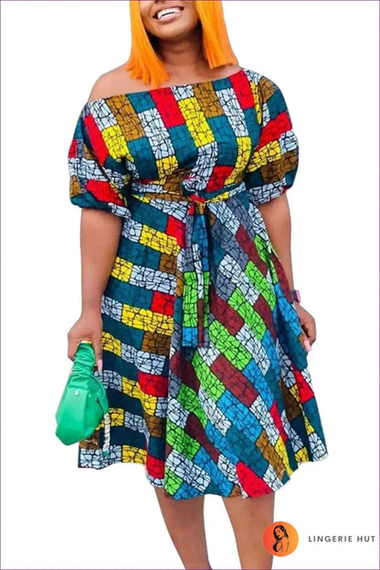 Plus Size Off-shoulder Dress with Belted Waist - Xl / Multi - Dresses - A-line • Belted • Boho • Casual • Clothing