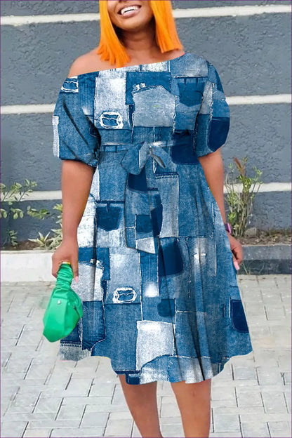 Plus Size Off-shoulder Dress with Belted Waist - Dresses - A-line • Belted • Boho • Casual • Clothing - Lingerie Hut