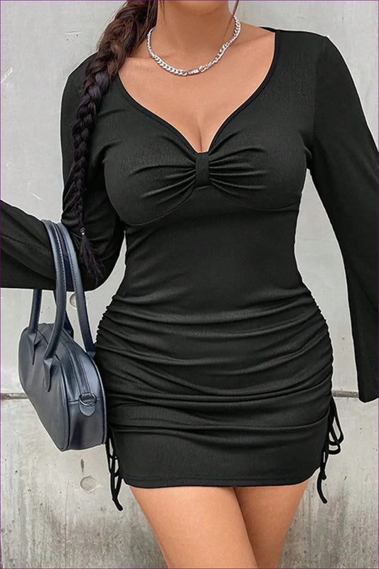 Wrap Yourself In The Plus Size V-neck Ruched Dress From Lingerie Hut. Perfect For Spring And Fall, This