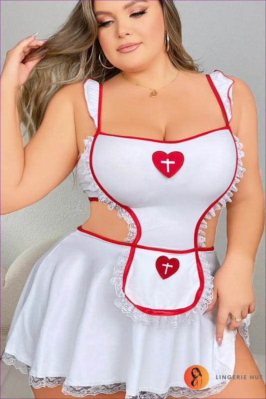 Plus Size Nurse Costume - Fantasy Roleplay Ready - Lingerie Hut - Autumn • Clubwear • Cutout • Lace