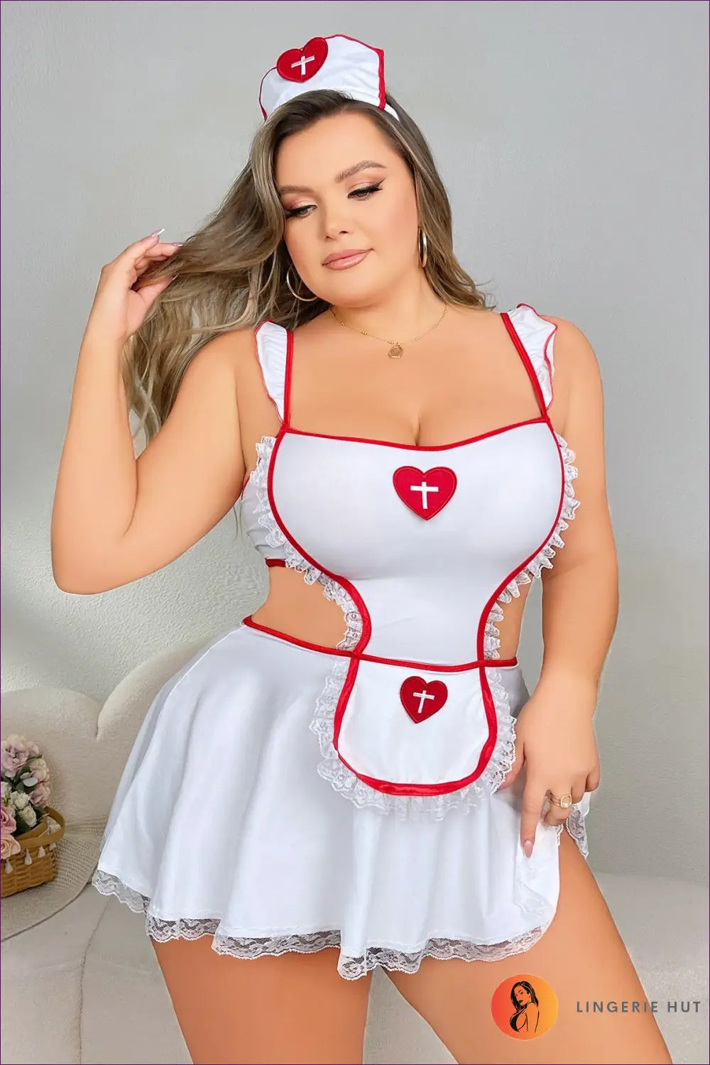 Plus Size Costume - Fantasy Roleplay Ready - 1xl / White - Clubwear • Cutout • Lace • Mini - Lingerie Hut