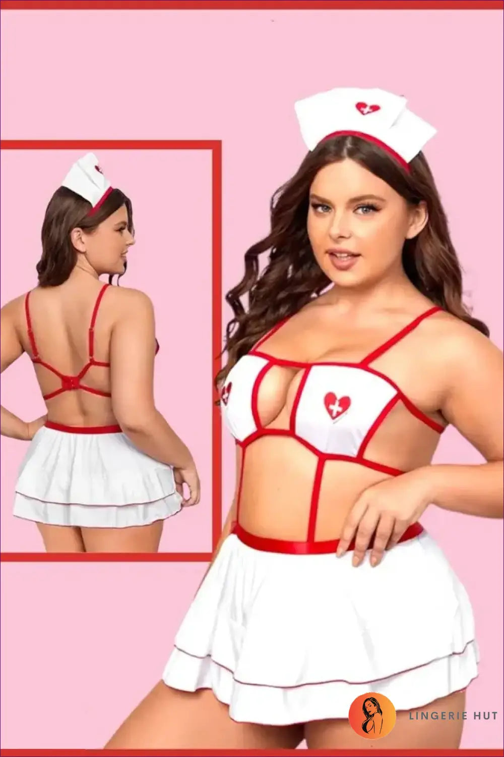 Plus Size Nurse Costume with Strappy Bra Top - Alluring Curves - Babydoll - Cutout • Mini • Night in • Lingerie Hut