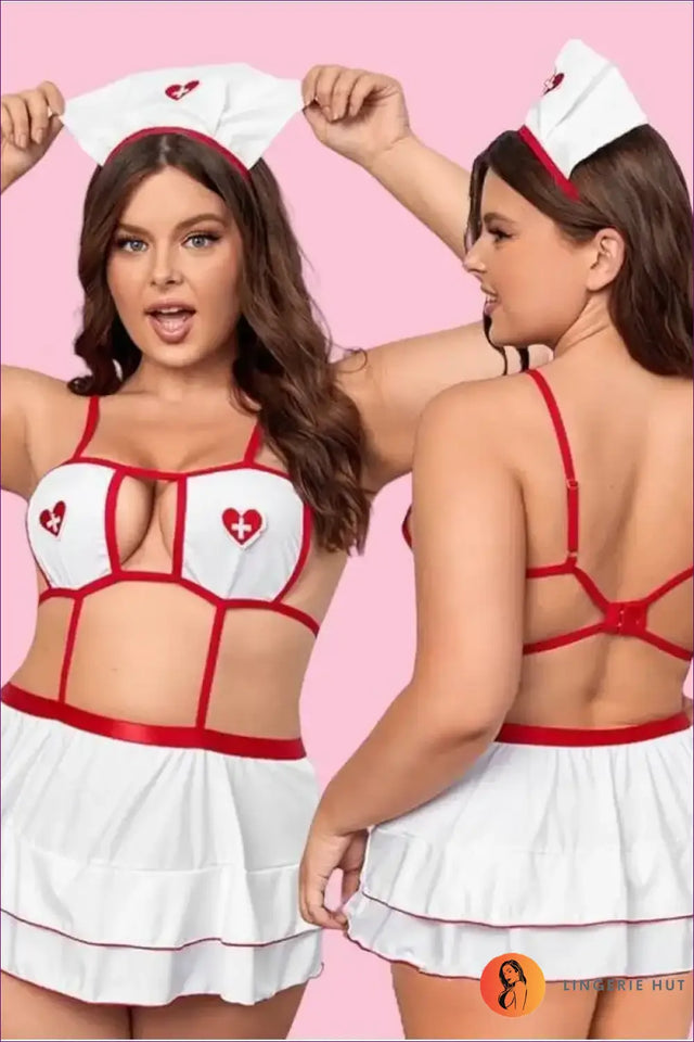 Plus Size Nurse Costume with Strappy Bra Top - Alluring Curves