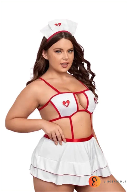 Plus Size Nurse Costume with Strappy Bra Top - Alluring Curves - Blue / s - Babydoll - Cutout • Mini • Night