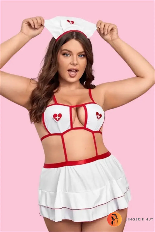Plus Size Nurse Costume with Strappy Bra Top - Alluring Curves