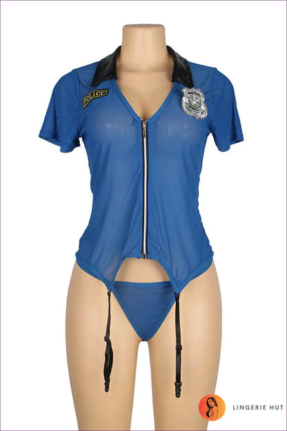 Plus Size Police Costume with Lace & Garter - Fantasy Roleplay Ready - Lingerie Hut - All Season • Evening Wear