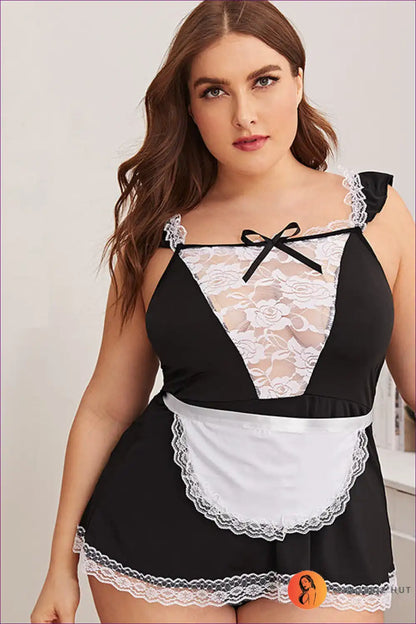 Step Into a World Of Fantasy With Lingerie Hut’s Plus Size Sexy Uniform Role Play Maid Lace Costume. Intricate