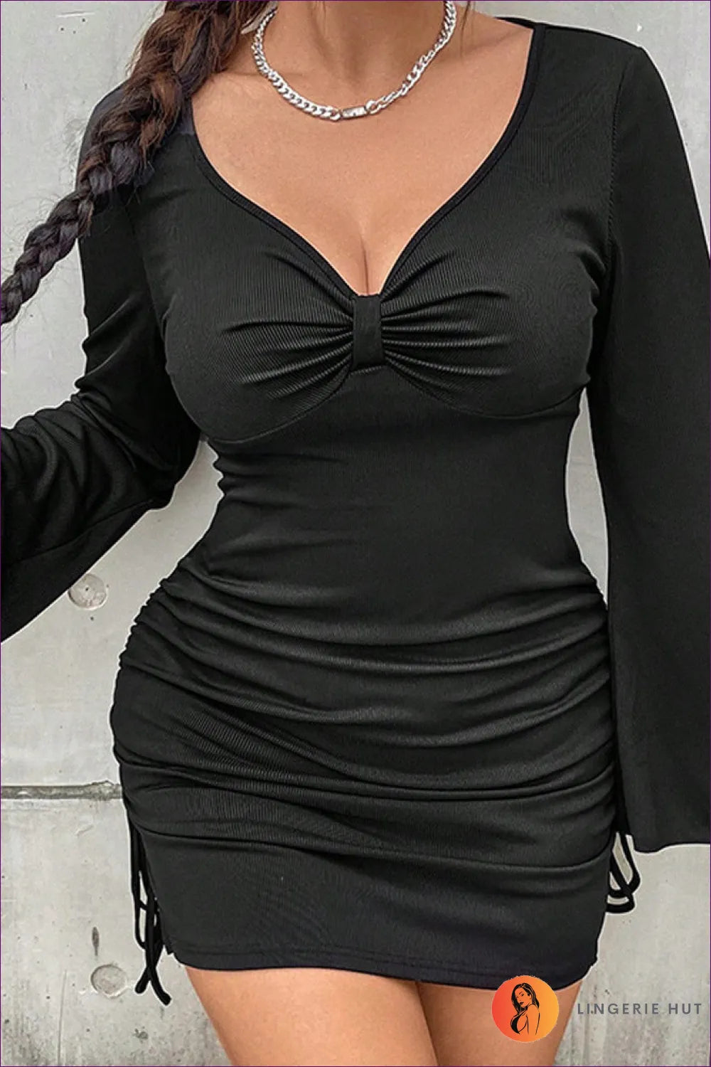 Wrap Yourself In The Plus Size V-neck Ruched Dress From Lingerie Hut. Perfect For Spring And Fall, This
