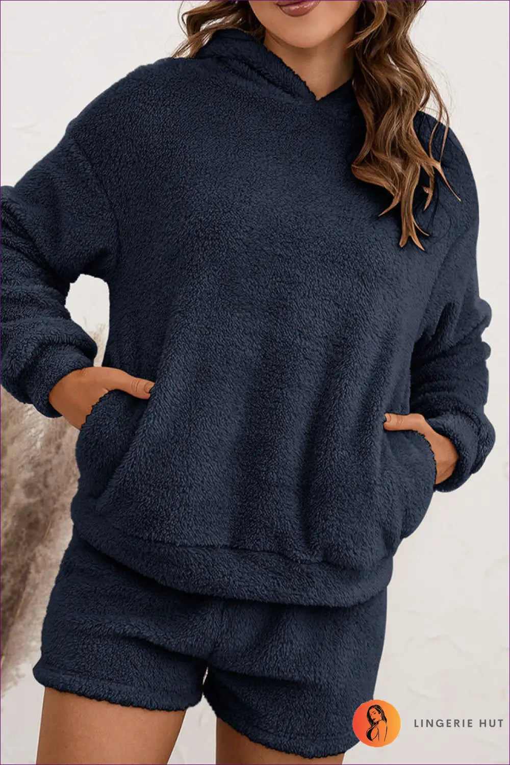 Plush Hooded Loungewear Set - Off-duty Comfort - s / Navy Blue - Lingerie Hut - Autumn • Casual • co Ord • Everyday