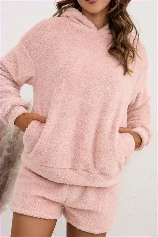 Plush Hooded Loungewear Set - Off-duty Comfort - s / Pink - Lingerie Hut - Autumn • Casual • co Ord • Everyday