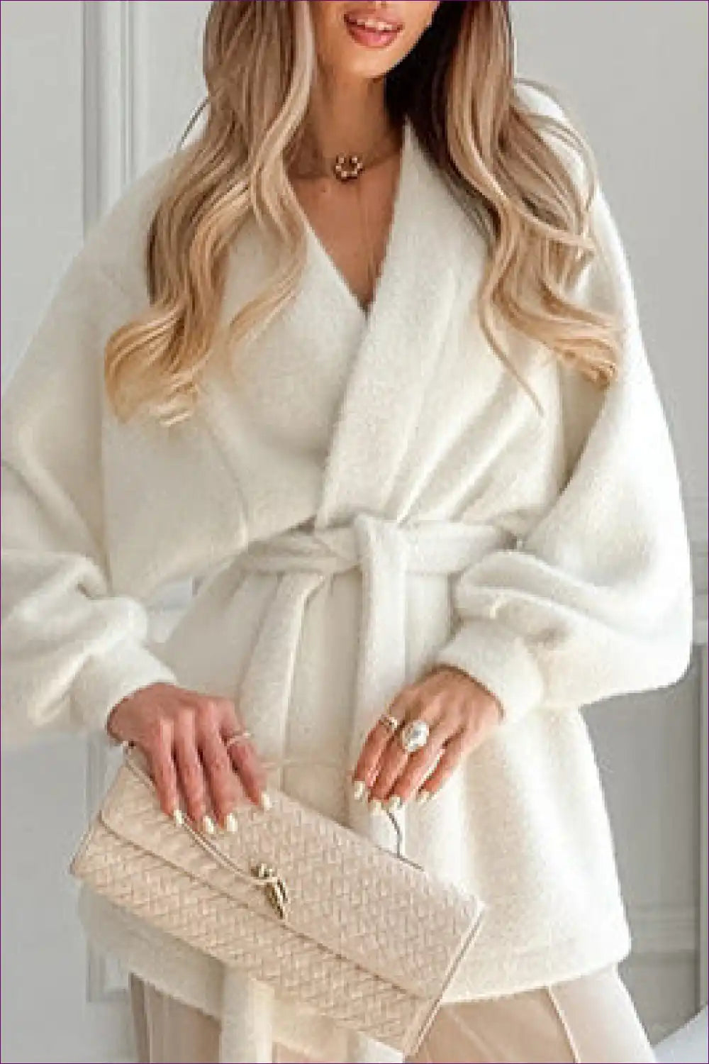 Plush Mid Length Belted Coat Lace-up - Casual for Autumn, Casual, Everyday, just In, Outerwear