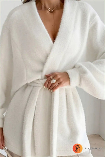 Plush Mid Length Belted Coat Lace-up - Casual for Autumn, Casual, Everyday, just In, Outerwear