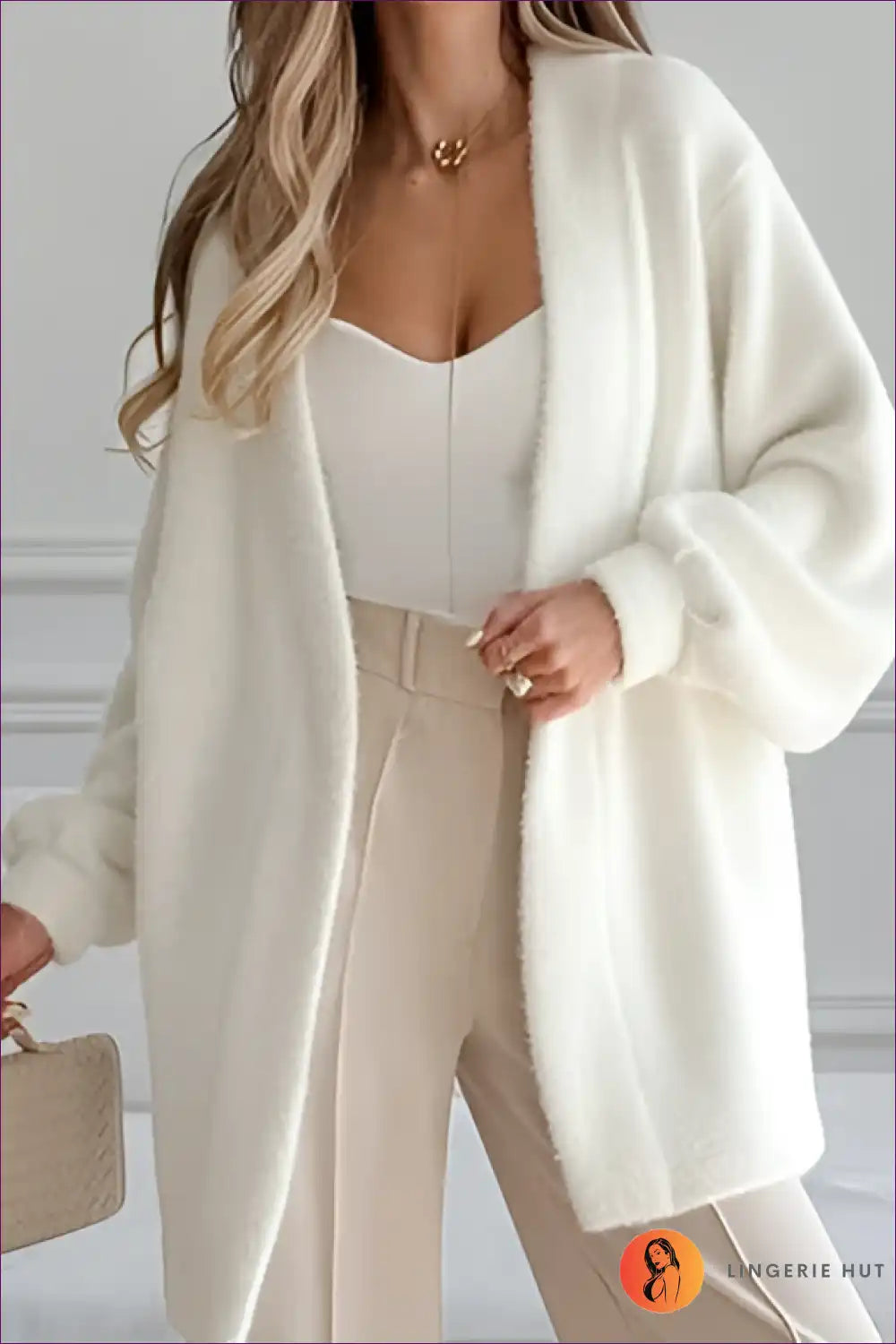 Plush Mid Length Belted Coat Lace-up - Casual for Autumn, Casual, Everyday, just In, Outerwear