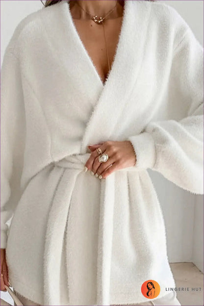 Plush Mid Length Belted Jacket - Effortless Everyday Warmth - Jacket - Lingerie Hut - Autumn • Casual • Cutout • Glamour