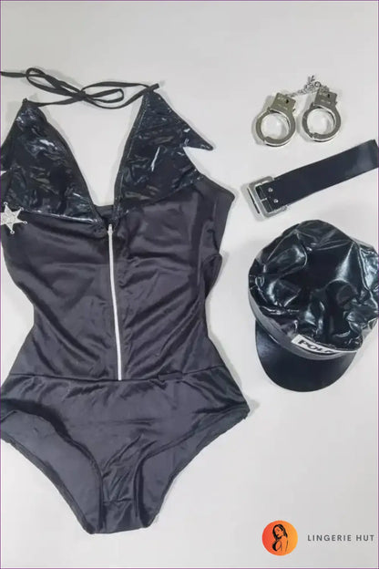 Police Costume Bodysuit with Cutout Sides and Belt - After Dark - Clubwear • Halloween • just in • Night out - Lingerie