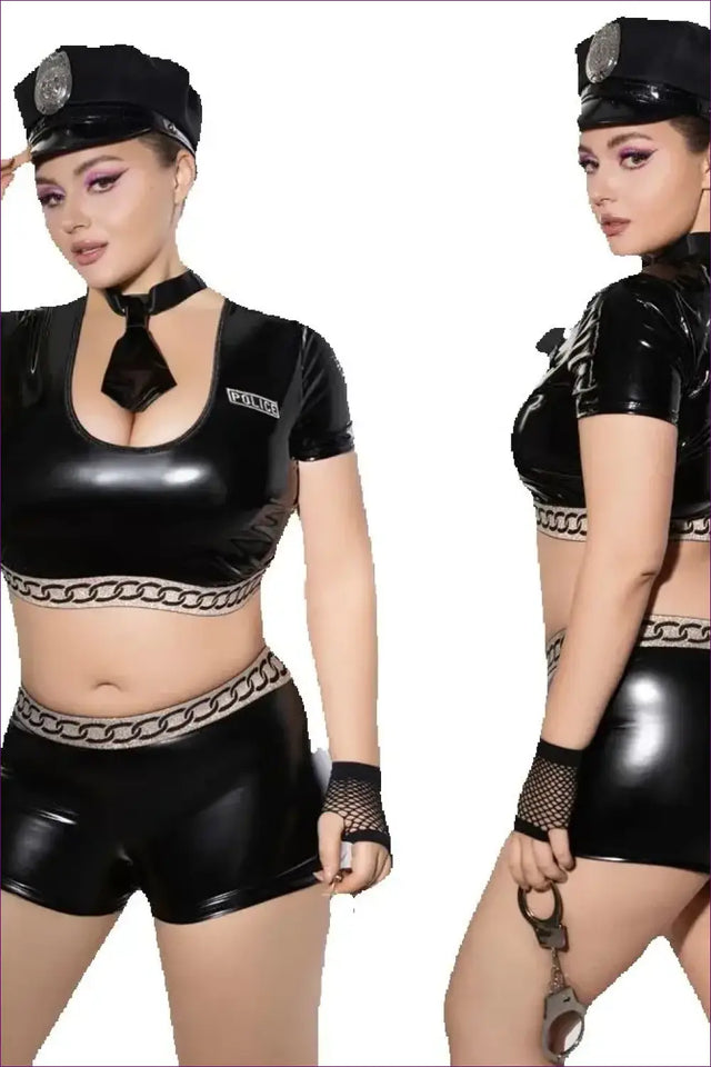Police Costume with Chain Trim Crop Set - Bold Statement