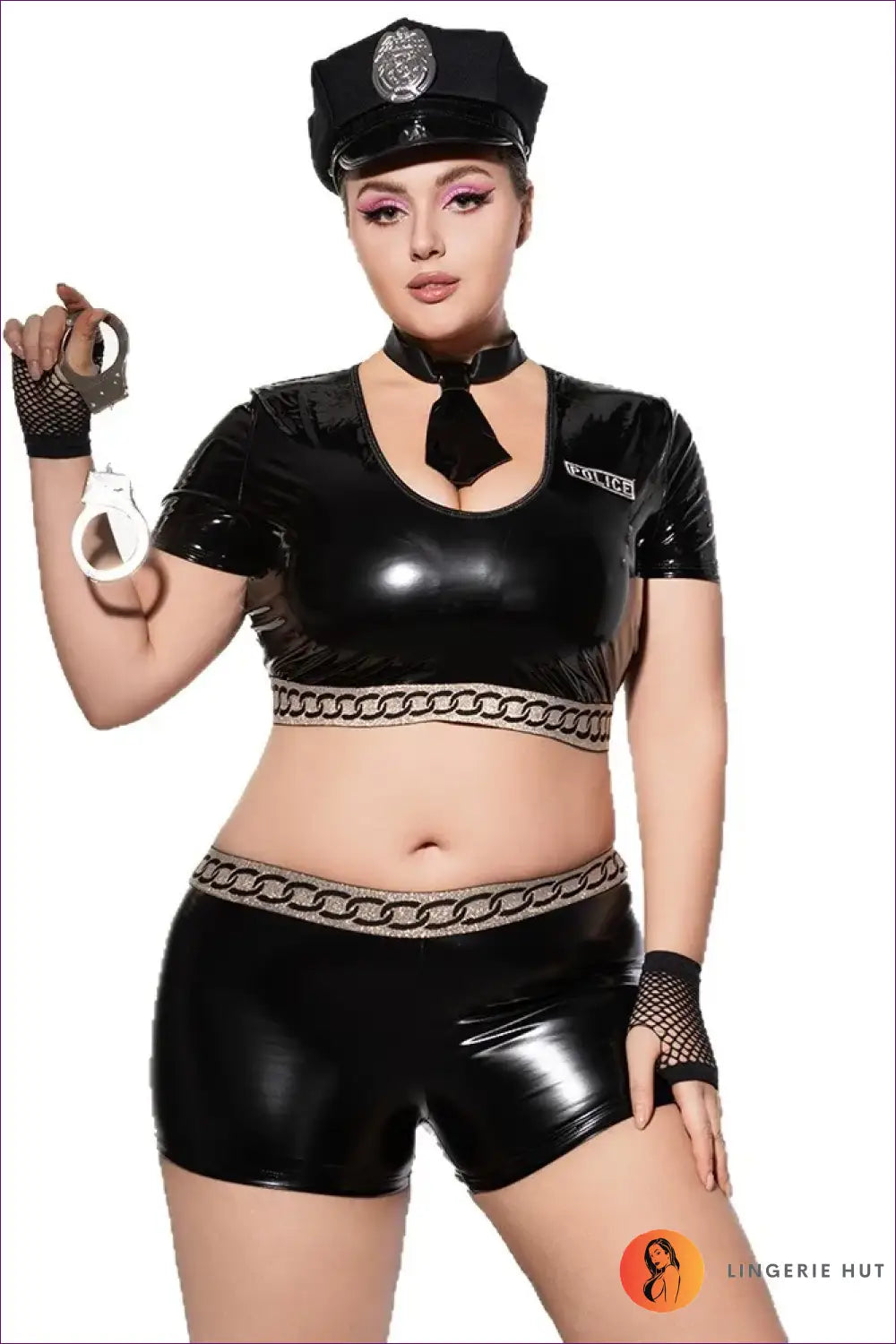 Police Costume with Chain Trim Crop Set - Bold Statement - 01 / Xxl - Halloween • just in • Party • Role Play