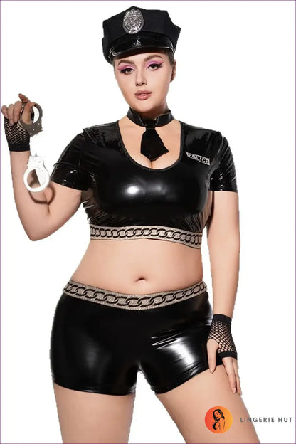 Police Costume with Chain Trim Crop Set - Bold Statement - 01 / Xxl - Halloween • just in • Party • Role Play