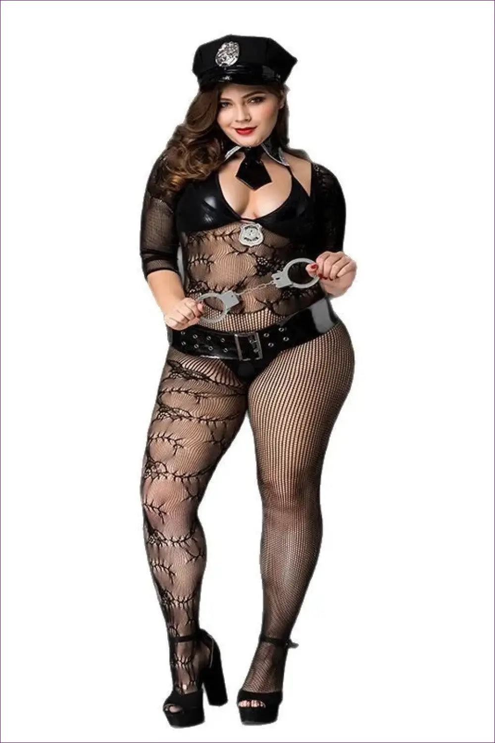 Police Costume with Fishnet Bodystocking - Bold Authority - has Hat / one Size - Halloween • just in • Party • Role